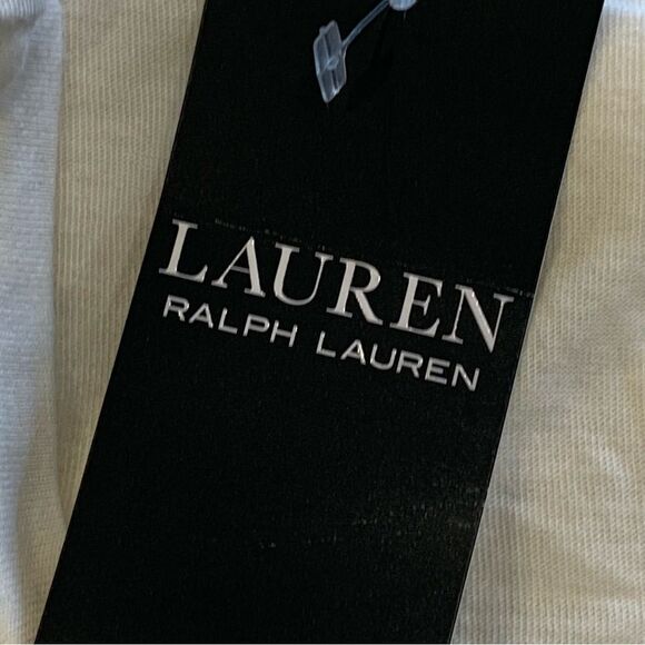 Lauren Ralph Lauren Ladies Winter Cream Sequined Logo Tee Shirt Size Medium - Picture 9 of 13
